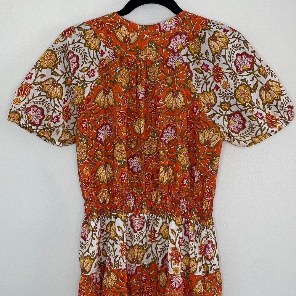 dRA Womens Dress Smocked Tiered Bohemian Cottagecore Orange Floral Size Med - Picture 8 of 9